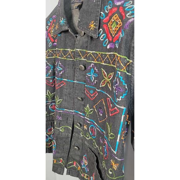❤️New Directions Vintage Embroidered/Beaded Black Denim Jacket 100% Cotton, SM - Picture 1 of 5